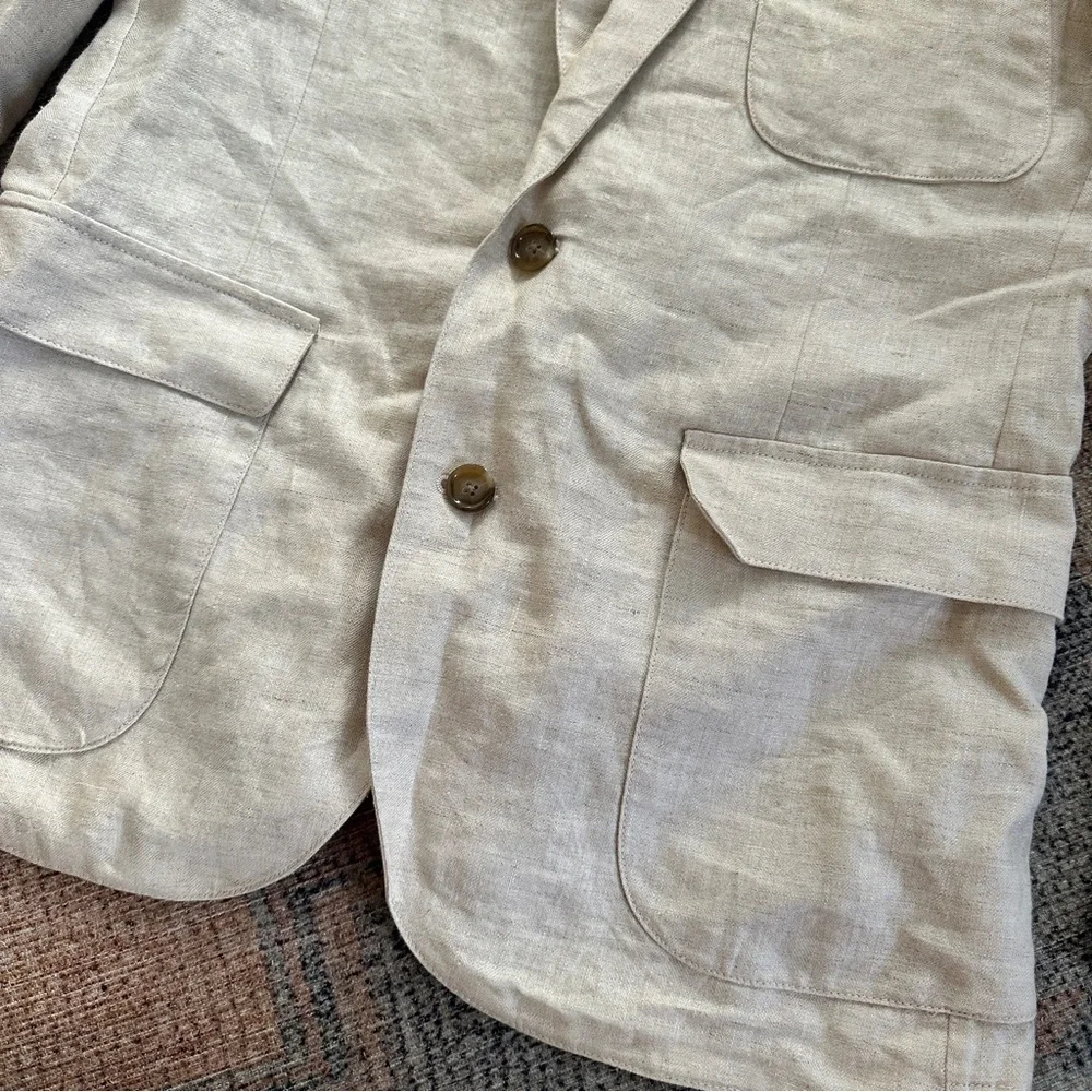 Mens J Crew Linen Blazer Suit Jacket Cream Ivory Sz M